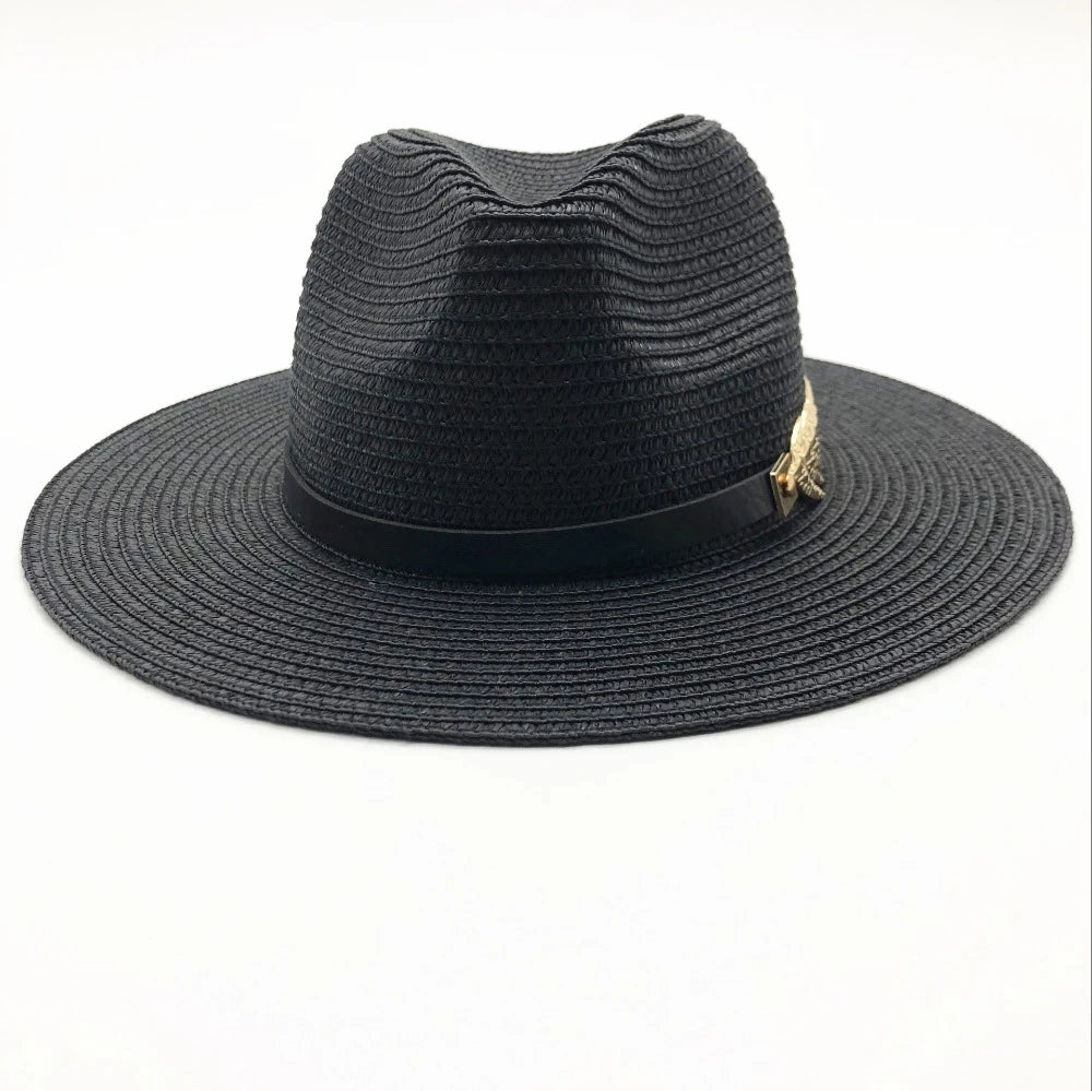 Hot Sell Wide Brim Summer Beach Sun Hat Women Men Panama Vintage Fedora Straw Hat Men British Style Sunshade Straw Caps