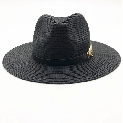 Hot Shitet të gjera të gjera të verës plazhi me rërë Sun Sun Women Men Panama Vintage Fedora Straw Hat Burra Britanikë Kapak Straw Straw