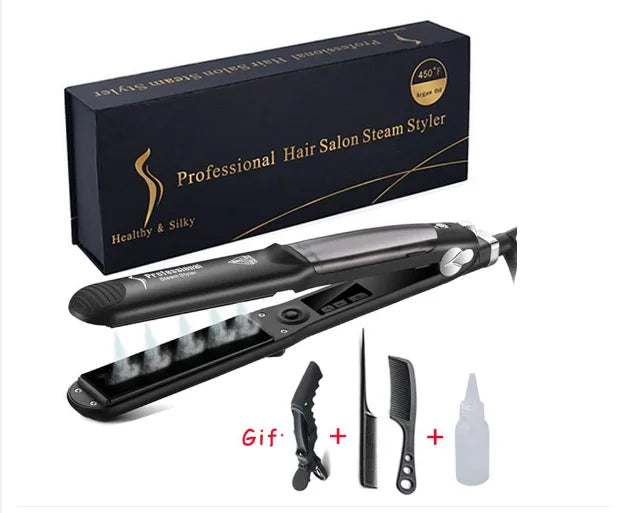 2 in 1 Steam Hair Straightener Professional Hair Iron Adjustable Temperature Fast Heating Hair Straightening Hair Curling Iron