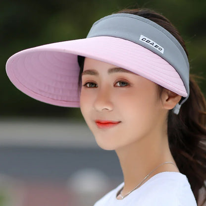 2021 Simple Women Summer Sun Visor Wide Brim Hat Beach Hat Justerbar UV -beskyttelse Kvinne Cap Packable