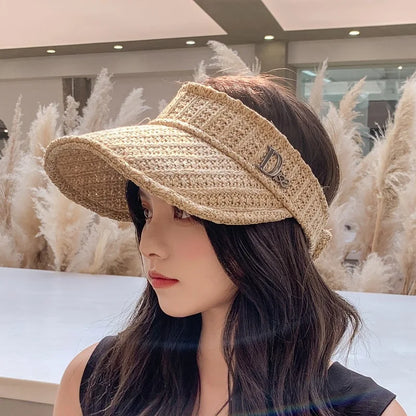 Einföld sumar tískukonur VISORS SOLID lit Raffia Straw Hat Lady Delicacy Beach Travel Sunscreen Soft Starw Cap