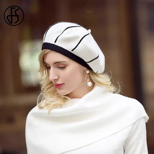 FS נשים כומתות לסתיו חורף כובע אמנות צרפתית לבנה כובעי בנות וינטג