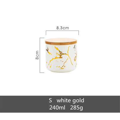 Gold-plated Marbling Sealed Ceramic Storage Jar With Bamboo Lid  Spices Tank Container Kitchen Food Bottle Coffee Tea Caddy