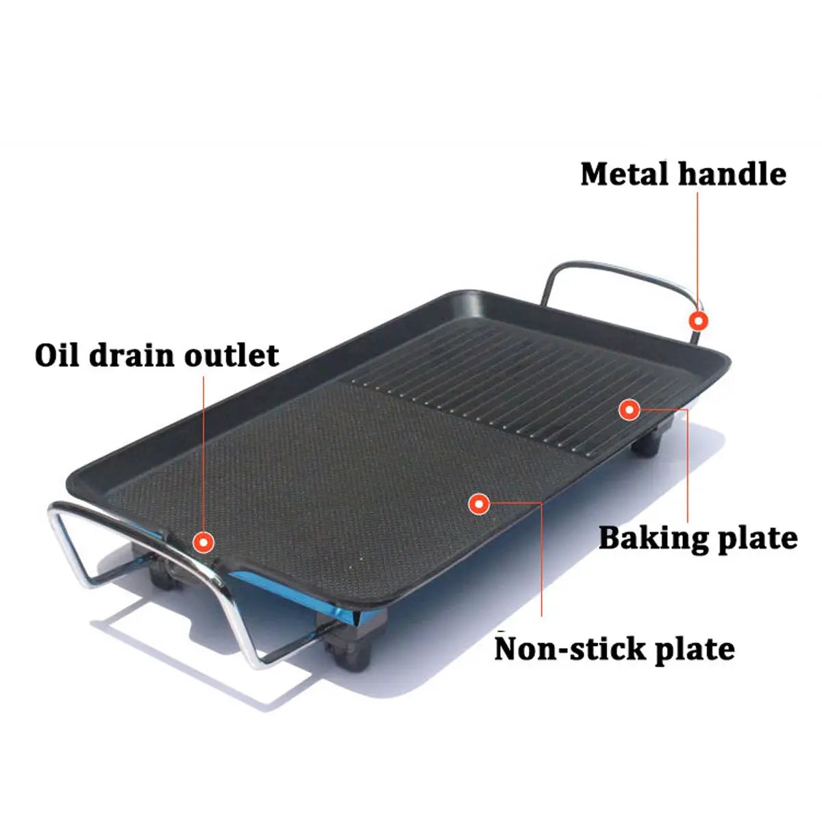1300W Non Stick Electric BBQ Grill Smokeless Barbecue Machine 5-Level Adjustable Household Electric Grill Ovens Cooking Tools