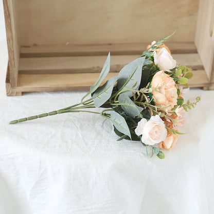 Rosas artificiais de seda branca Flores de casamento Casa decoração de outono de alta qualidade Big Bouquet Luxo Fake Flower Arrangement
