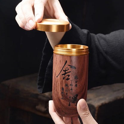 Portable Ceramic Tea Can, Purple Sand Tea Caddy Imitation Wood Grain, Medium Pu'er Tea Box, Mini Travel Storage, Sealed Cans