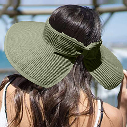 2021 Summer Folding Empty Top Hat Straw Hat Sun Hat Beach Hat UV Protective Sunshade Sun Hat Panama Women's Straw Hat