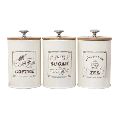 3pcs Vintage Style Tea Coffee Sugar Canisters Kitchen Tin Retro White Storage Jars Pots Food Storage Containers