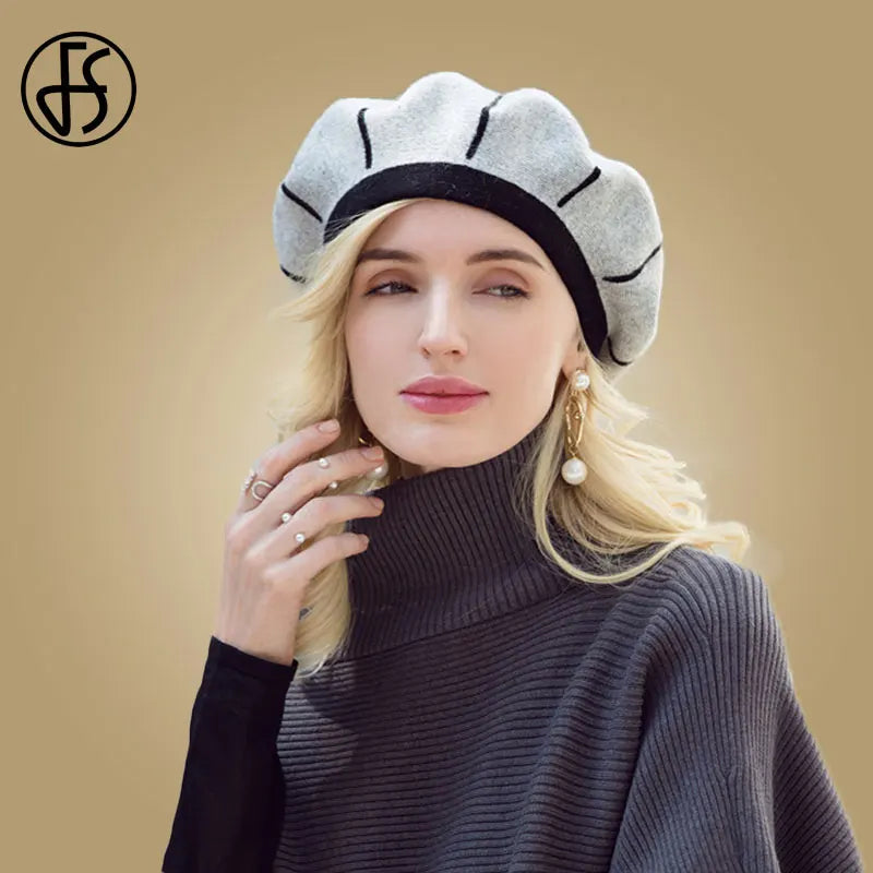 FS Kobiety berets na jesienne zimowe białe francuskie artystę kapelusz vintage dziewczęta malarz malarz hats beret femme femme femme ciepła czapka 2023