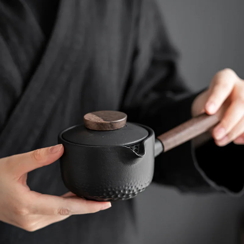 Black Pottery Side Handle Teapot Ebony Handle Simple Modern Household Filter Single Pot Ceramic Kung Fu Tea Set Customized Gift