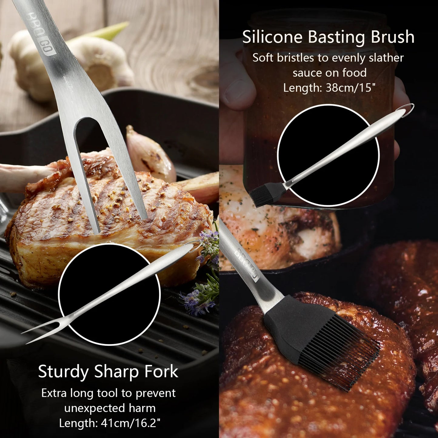 Instrumente de grătar din oțel inoxidabil BBQGO set spatula cu furculiță perii perii pungi portabile de depozitare la grătar ustensil accesorii de gătit
