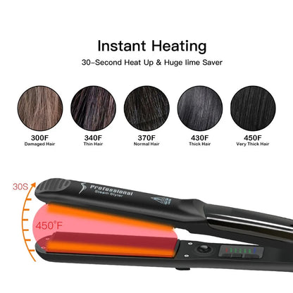 Steam Hair Straightener Professional Ceramic Vapor Flat Iron 450℉ Fast Heat Argan Oil Treatment Hair Care Tools