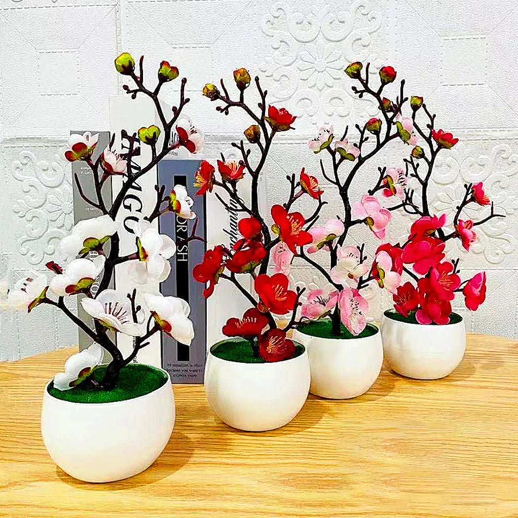 1 stk bonsai silkiblóm plómu gervi pottaplöntur Blossoms uppgerð vetrarplóman útibú vasa brúðkaup heimaherbergi skreyta