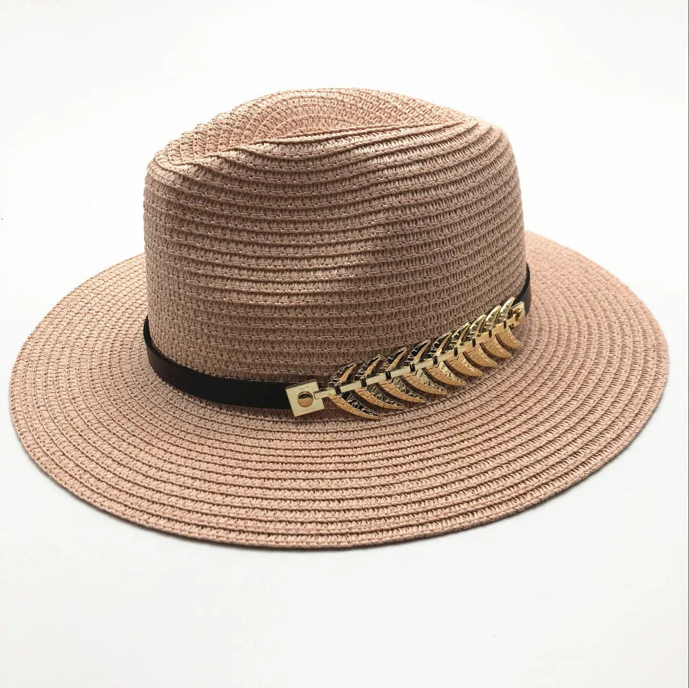 Hot Sell Wide Brim Summer Beach Sun Hat Women Men Panama Vintage Fedora Straw Hat Men British Style Sunshade Straw Caps