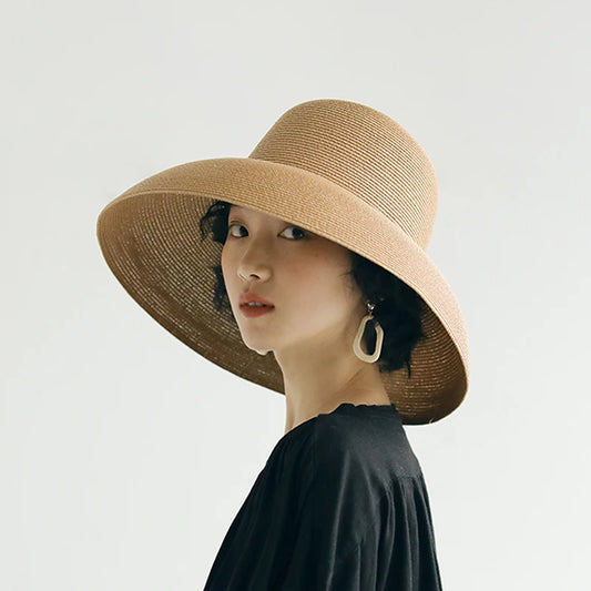 Luna & Dolphin Handmade Women Summer Sun Hat Big Eaves Beach Japanese Hepburn Style Holiday Fold Fisherman Cap skapgerð Flat