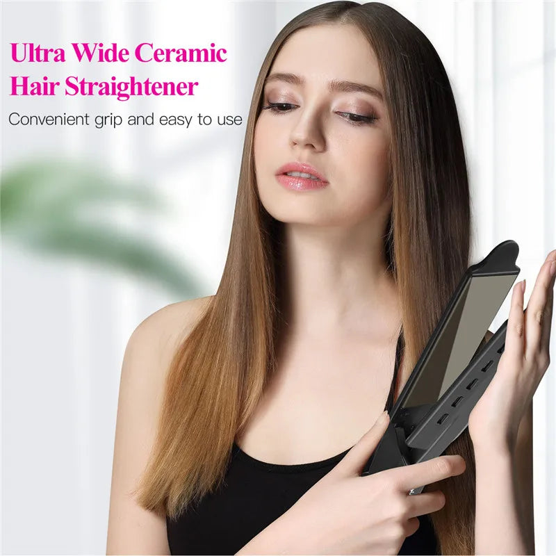 Bred plate flat jern profesjonell titanallegering hår rettetemperaturjusterbar rette ventilasjonsstylingverktøy