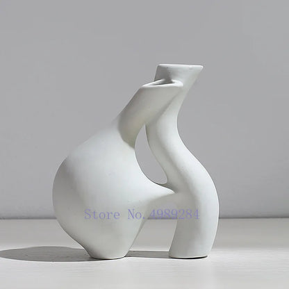 Ceramic Vase Abstract Flower Arrangement Hydroponic Crafts Ornaments Modern Home Decoration Accessories White Vases Decor