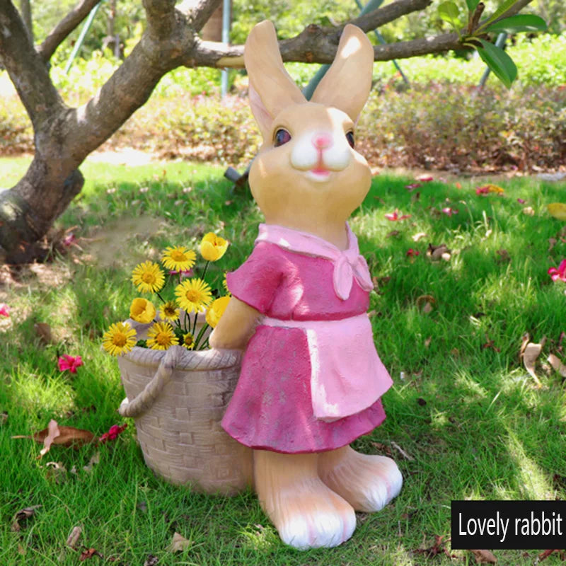 Decoración de jardín al aire libre dibujos animados de conejo paisaje estatua de frp paisajismo gran simulación figuras animales regalo de vacaciones