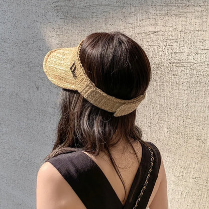 Einföld sumar tískukonur VISORS SOLID lit Raffia Straw Hat Lady Delicacy Beach Travel Sunscreen Soft Starw Cap