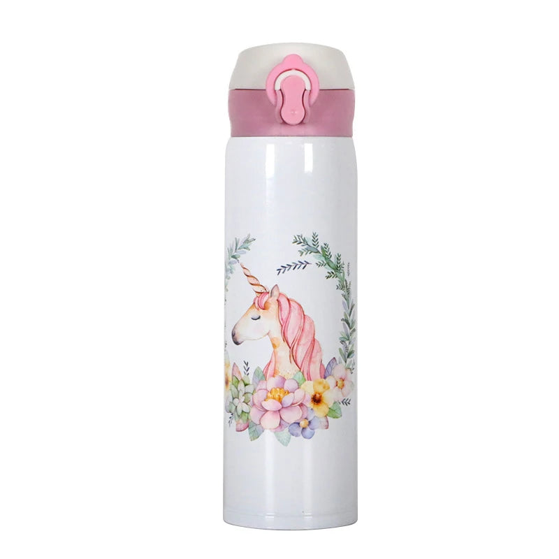 Cute Unicorn Thermos Bottle Stainless Steel Thermal Mug Bouncing Lid Water Bottle for Children Girls Gifts Portable Drinkware