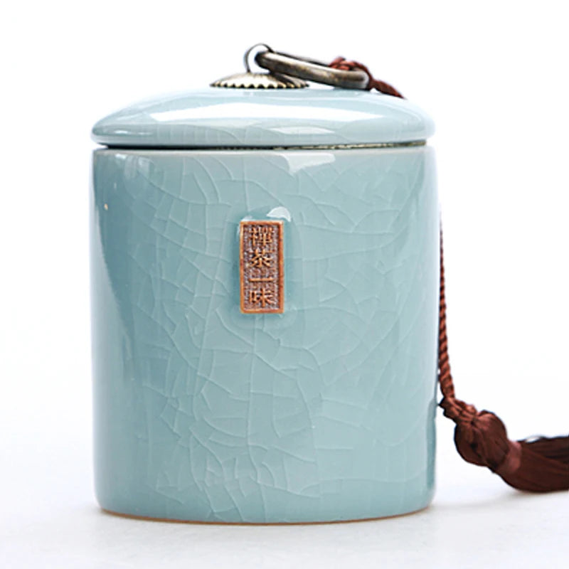 Household Tea Box Ceramic Pot Storage Sealed Pot Coffee Storage Pot Living Room Coffee Table Decoration Kitchen Grain Dispenser