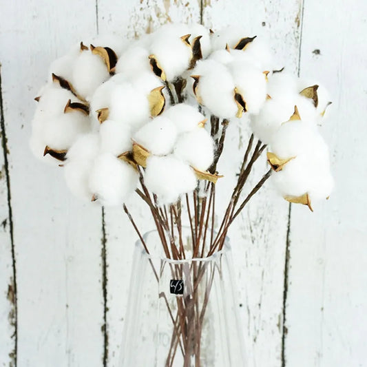 Natural Dried Cotton Flower White Home Decoration Artificial Flower Branch Wedding Bridesmaid Bouquet Decor Fake White Flowers