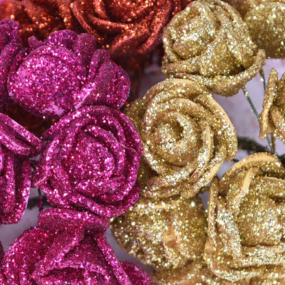 10-36pcs Glitter Rose Rot Rot rosa Gold künstlicher Rosenschaum Blumenbouquet Braut Party Hochzeitsfeier Dekoration falsches Bouquet