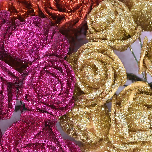10-36PCS csillogó rózsa vörös rózsaszín arany mesterséges rózsa hab virág csokor menyasszonyi party esküvői party dekoráció hamis csokor