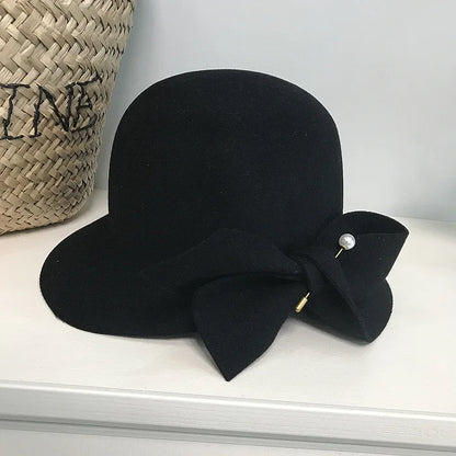 2019 toamnă și iarnă nou -găleată bazin de arc de lână perlă pălărie feminină feminină caldă feminină caldă