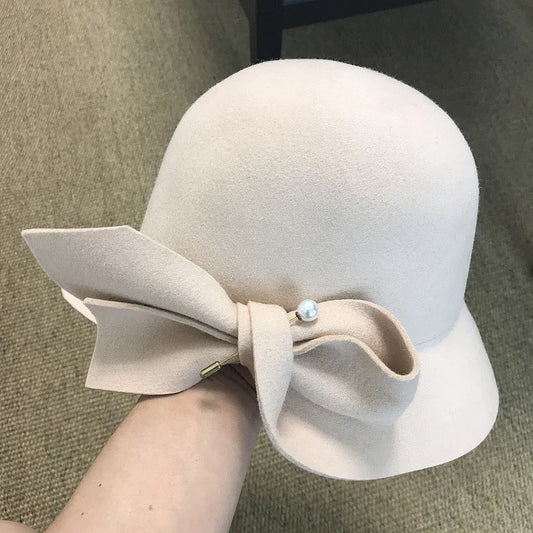 2019 toamnă și iarnă nou -găleată bazin de arc de lână perlă pălărie feminină feminină caldă feminină caldă