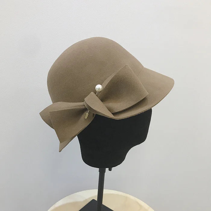 2019 jeseň a zima nová kotlina Bulat of Bowknot Pearl Wool Hat Female Warm Fashion Female Warm Warm