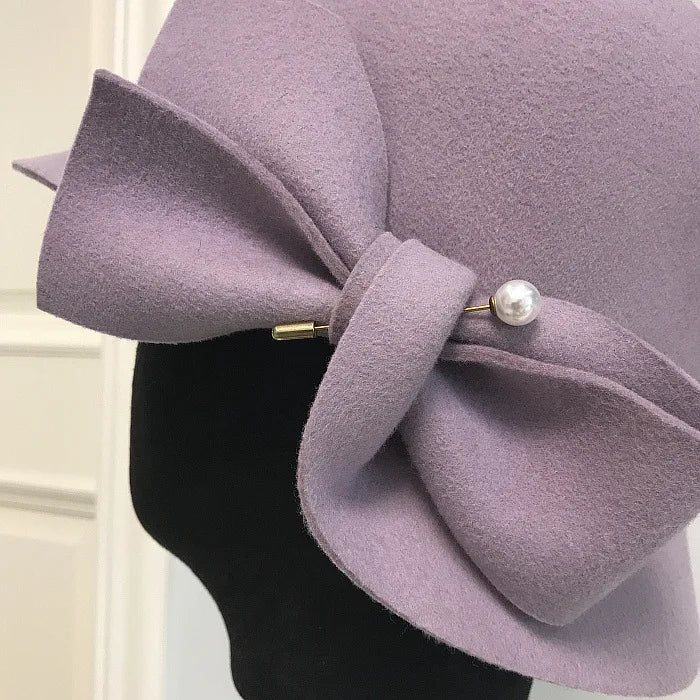 2019 Efterår og vinter nyt spandbassin af bowknot perle uld hat kvindelig varm mode kvindelig varm