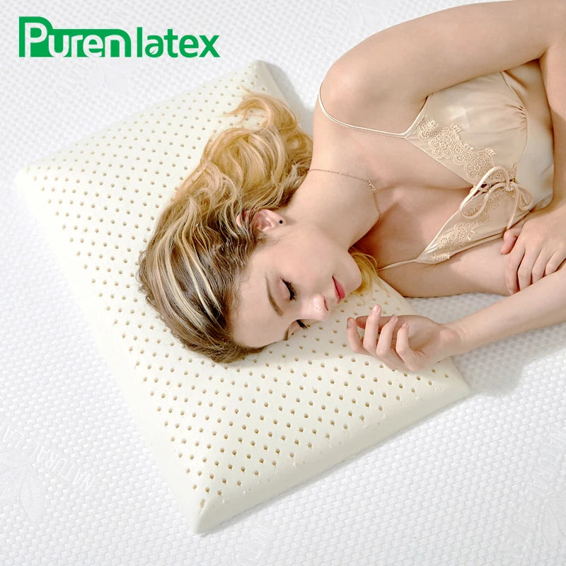 PurenLatex 60*40*7 Tailândia Latex Natural Ortopédico Pillow Pescoço Coluna Proteja o travesseiro de massagem de saúde das vértebras cervicais