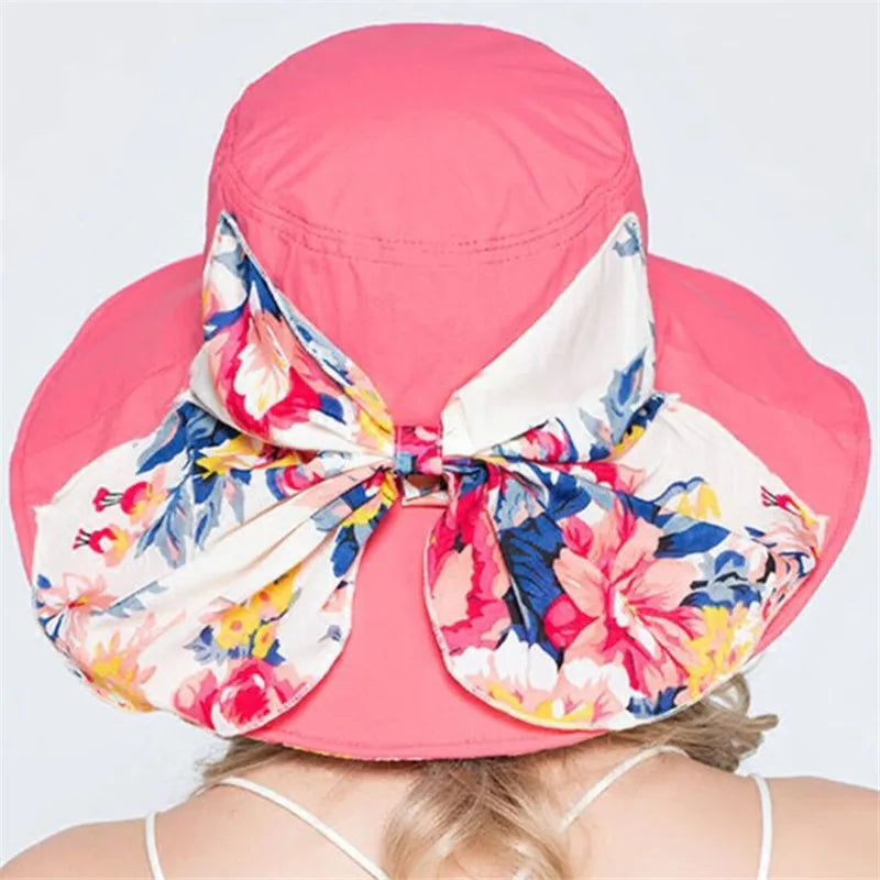 Xthree Sommerhüte für Frauen Damen Große Krempe Baumwoll Beach Cap Sun Hut Frauen England Stil