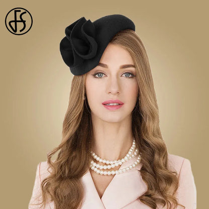 FS Ladies Wool Fascinator Hats til bryllupskvinder Elegant Tea Party Formel vintage Pillbox Hatfelt Flower Fedoras Chapeau femme