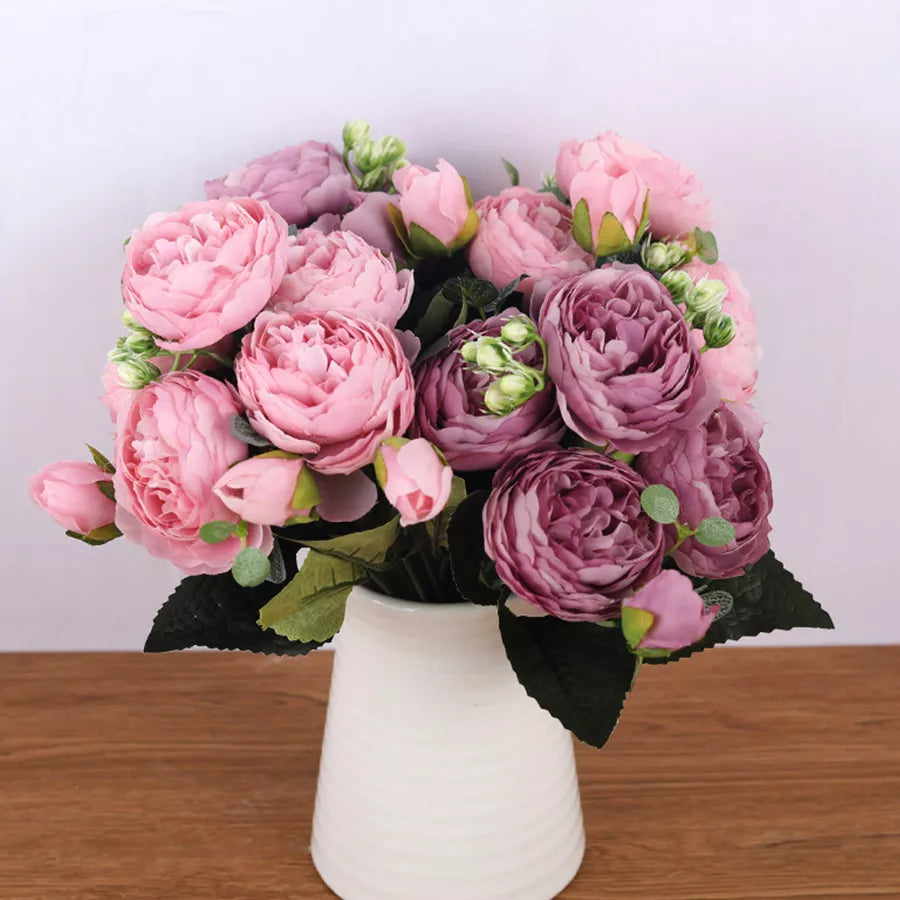 30 cm rose pink silke buket peony kunstige blomster 5 store hoveder 4 lille knopp brud bryllup boligindretning falske blomster faux