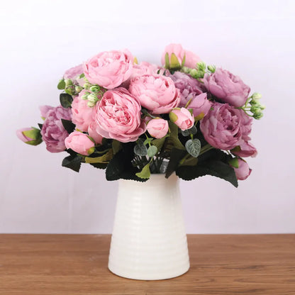 30 cm rose pink silke buket peony kunstige blomster 5 store hoveder 4 lille knopp brud bryllup boligindretning falske blomster faux