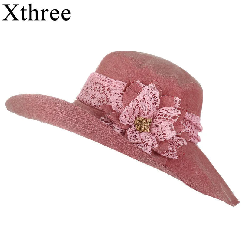 XThree Chapeu Feminino Sun Hat for naisille Suunnittelu Kukka taitettava kesä hattu ranta vintage sinamay kiehtova