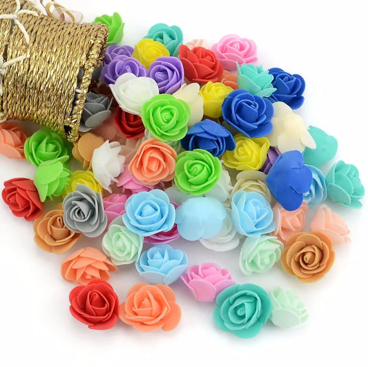 50 piezas/bolso mini pe espuma rosa cabeza de floración artificial flores de rosa hecha a mano DIY DE DIY Decoración de casas de bodas Festivas y suministros de fiestas