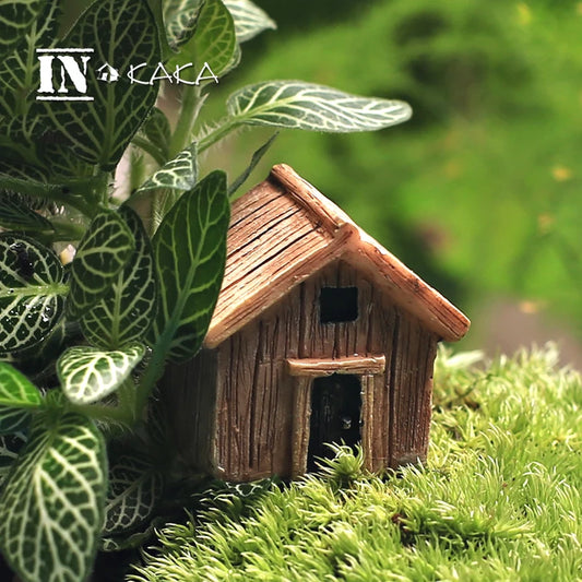 Mikro -tündérkert figurák Vintage Wood Board House Miniatúrák/Terrarium Doll House dekoráció/pozsgás növények diy díszek kiegészítők