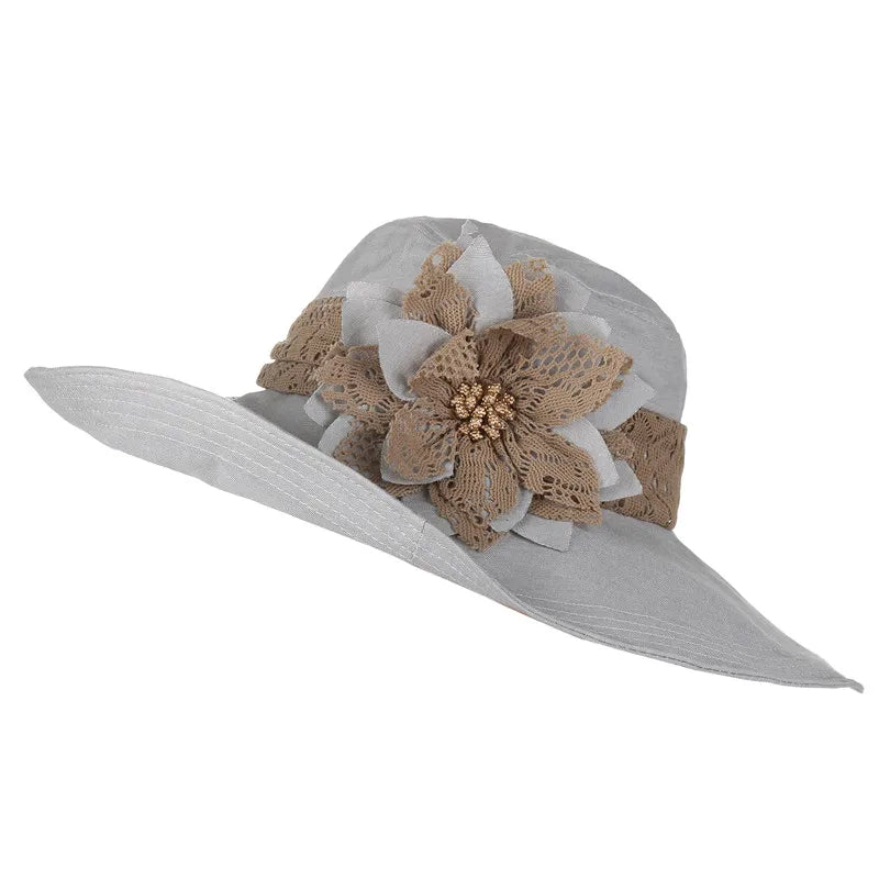 Xthree Chapeu feminino כובע שמש לנשים מעצב פרח כובע קיץ מתקפל חוף וינטג 'סינמיי מרתק