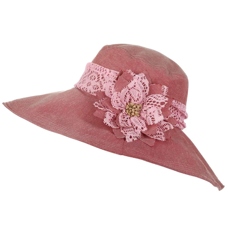 Xthree chapeu feminino sun hat for Women Design Flower Folbleble Summer Beach Vintage Sinamay Fascynator