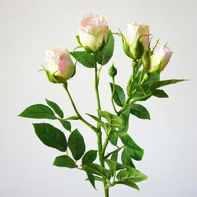 4 Heads Artificial Flowers Long Stem Wedding Decoration Silk Rose Fake Flowers Plastic Branches with Leaves Home Hotel Decor