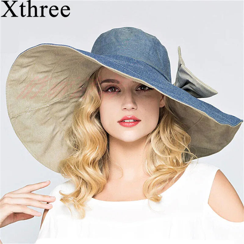 Xthree reverzibilni ljetni šešir za žene superlarge brim plaža kapica sunce šešir ženskog stila u Englesku