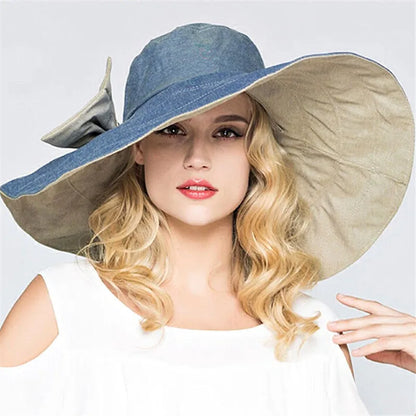 قبعة صيفية قابلة للعكس للنساء من Xthree، قبعة شاطئ ذات حافة كبيرة جدًا، قبعة شمسية للسيدات على الطراز الإنجليزي