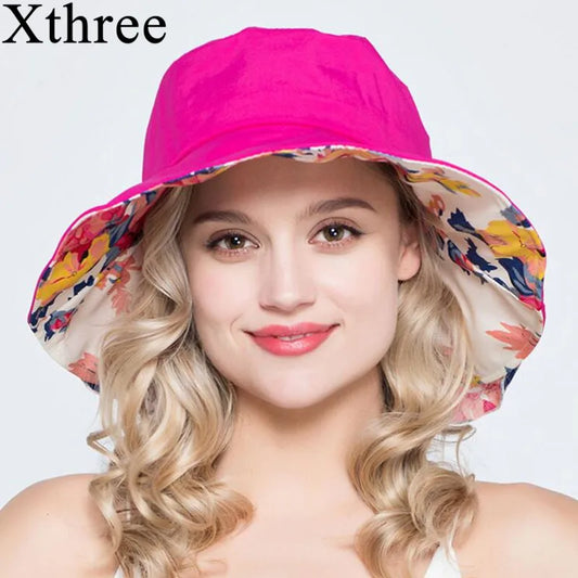 Xthree summer hats for women ladies large brim cotton Beach cap sun hat female England Style