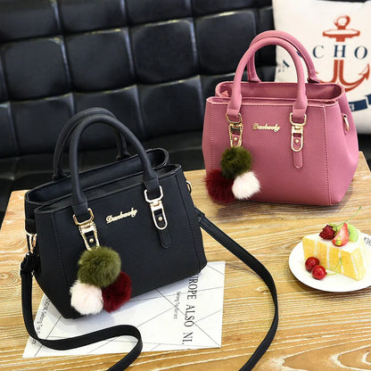 Fashion Women Hairball Shopper Totes Solid Color PU Leather Large Capacity Handbag Ladies Luxury Designer Crossbody Shoulder Bag