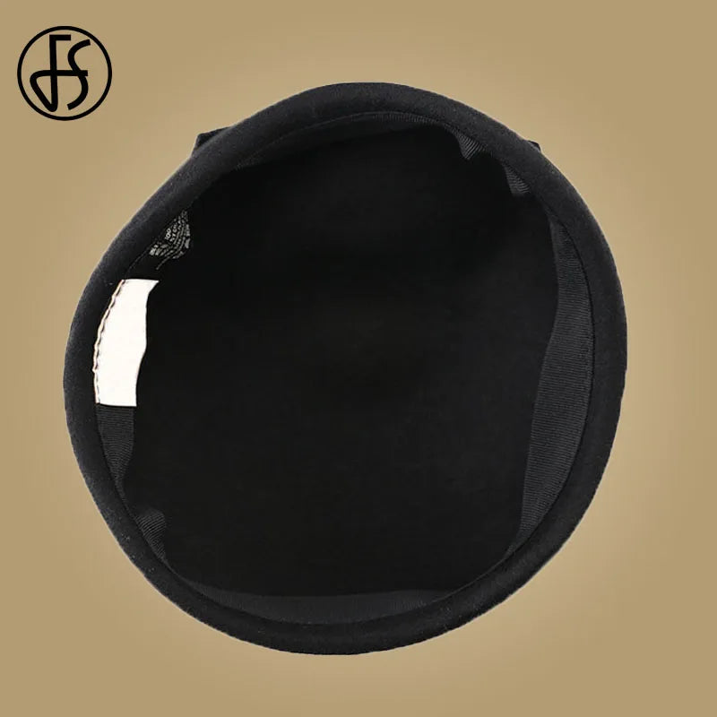 FS 100% vlněná černý krabicová klobouky Fascinátor pro ženy Elegantní svatba pl. Fedora Hat Derby Tea Party Formální dámské kostelní klobouky