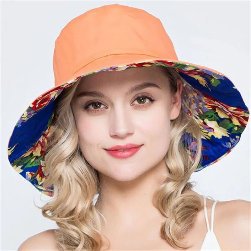 قبعات صيفية Xthree للنساء للسيدات، قبعة شاطئ قطنية ذات حافة كبيرة، قبعة شمسية للسيدات على الطراز الإنجليزي