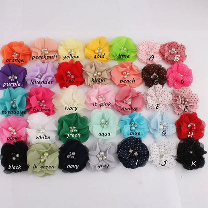 10pcs 2 "35 COCIONES Mini tela de gasa Flor para invitación de boda Flores artificiales para decoración de vestimenta